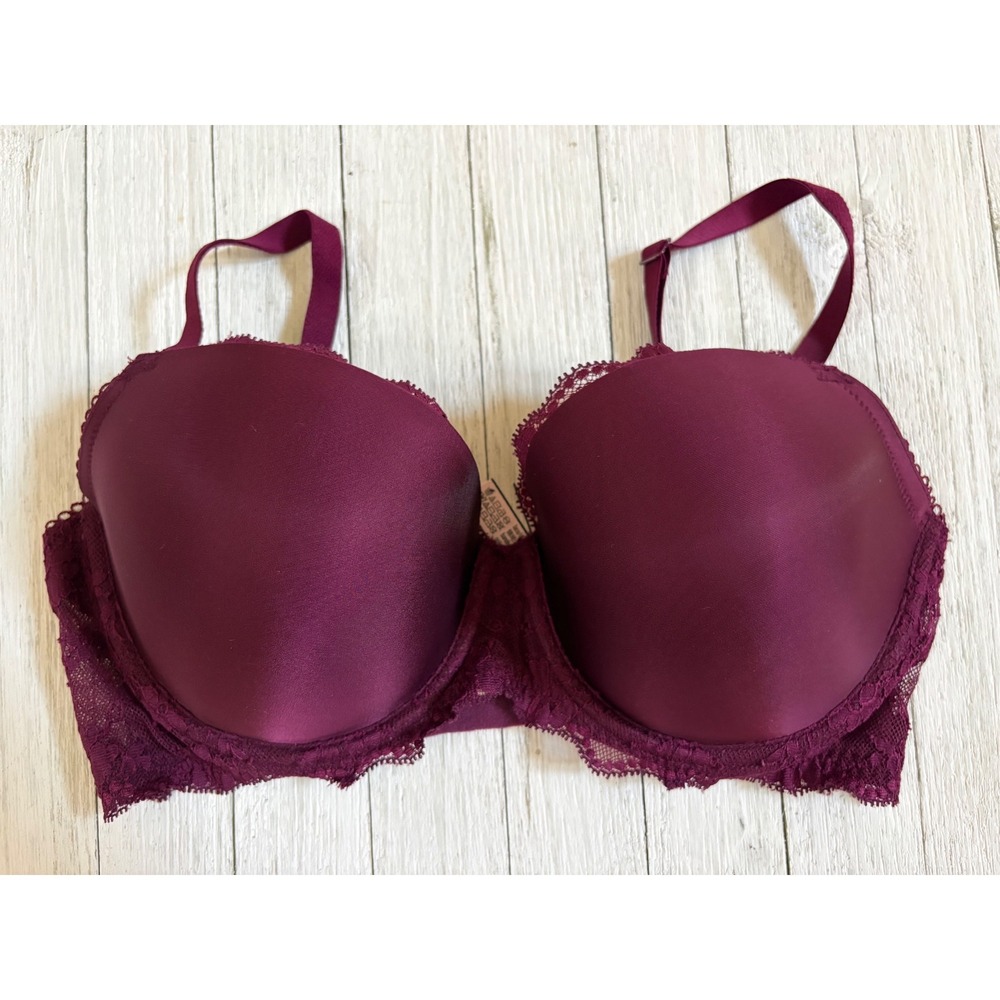 Victoria's Secret Burgundy Lace Trim Demi Bra 34DD Maroon Underwire Lightly Line